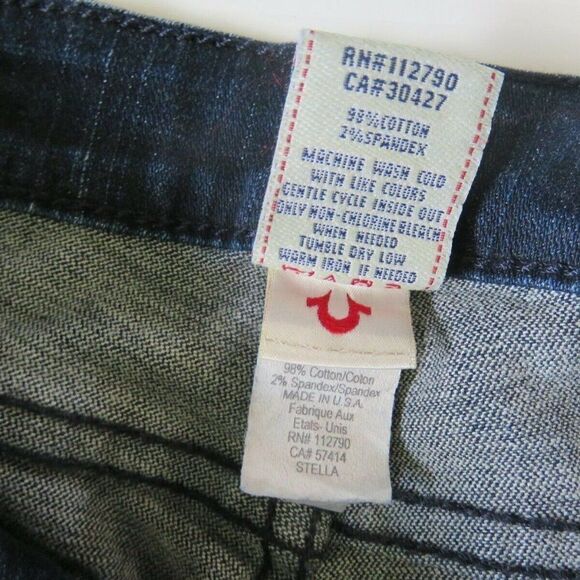 True Religion Stella Jeans Rare Gold Stitched Dark Blue Denim Women's Size 24 - Picture 8 of 11